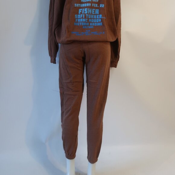 NWT Womens Aviator Nation Brown 2Pc Set Palm Tree Music Fest Hoodie Sweatpants M - Picture 12 of 15